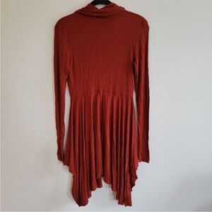 Peruvian Connection Asymmetrical Hem Rust Orange Long Sleeve Dress Small